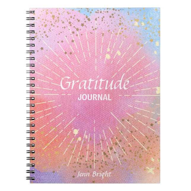 Gratitude Journal Watercolor Stars Colourful Custo (Front)