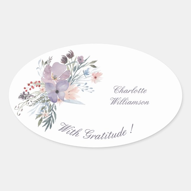 Gratitude Lavender Flower Spray Oval Sticker (Front)