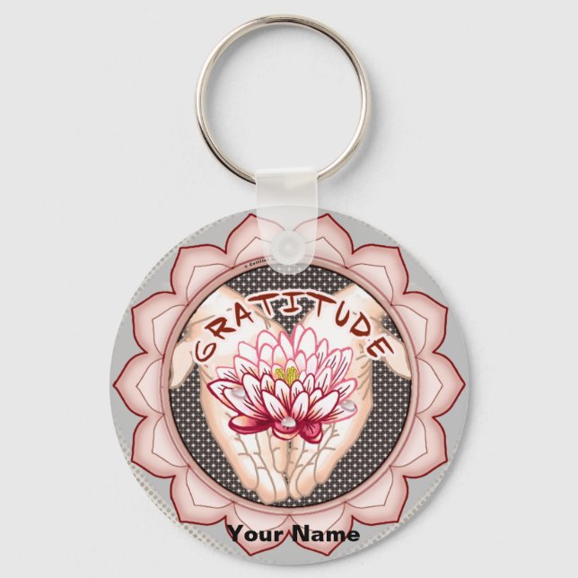 Gratitude Lotus keychain (Front)