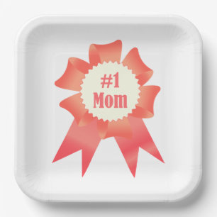 Gratitude Number One Mom winner award ribbon Paper Plate