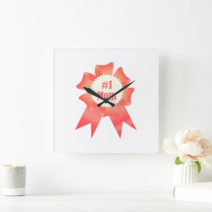 Gratitude Number One Mom winner award ribbon Square Wall Clock