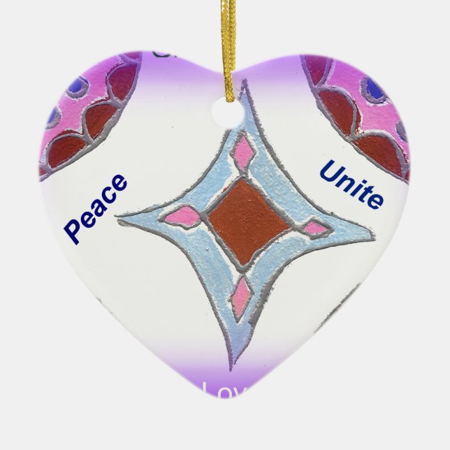 "Gratitude Peace Love Unite" Mandala Art Print Ceramic Ornament (Front)