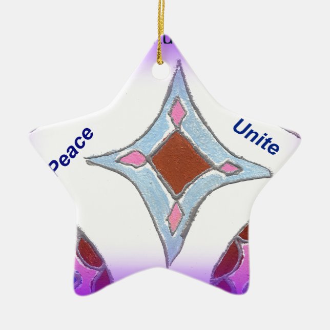 "Gratitude Peace Love Unite" Mandala Art Print Ceramic Ornament (Front)