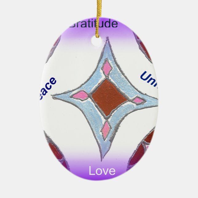 "Gratitude Peace Love Unite" Mandala Art Print Ceramic Ornament (Front)