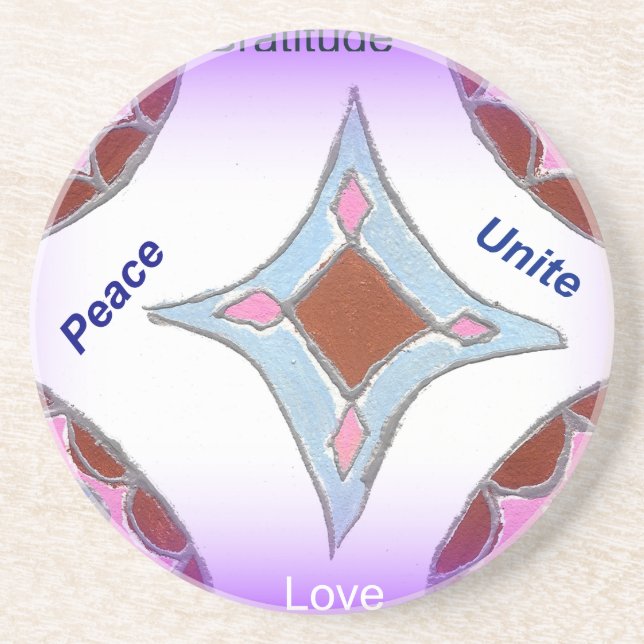 "Gratitude Peace Love Unite" Mandala Art Print Coaster (Front)