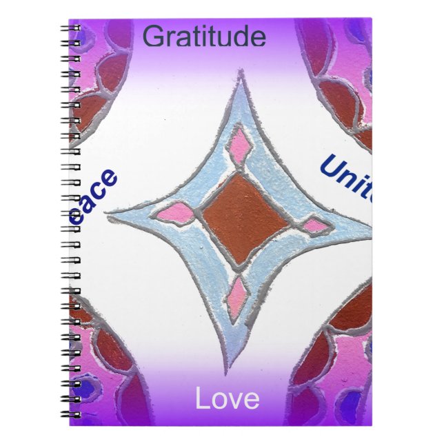 "Gratitude Peace Love Unite" Mandala Art Print Notebook (Front)