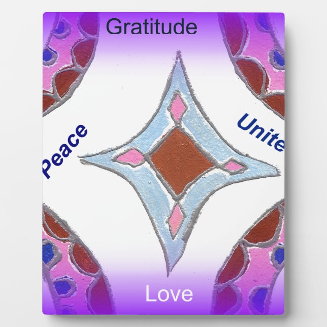 "Gratitude Peace Love Unite" Mandala Art Print Plaque (Front)