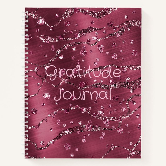 Gratitude Personalized Journal, Burgundy Glitter Notebook (Front)
