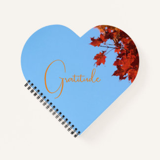 "Gratitude" Red Maple Leaves  Blue Background Notebook