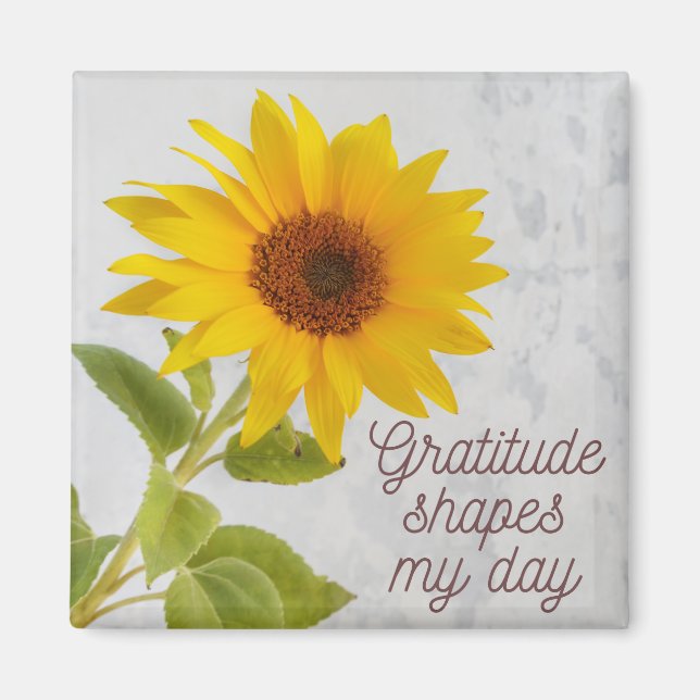 Gratitude shapes my day Positive Quote Sunflower Magnet (Front)
