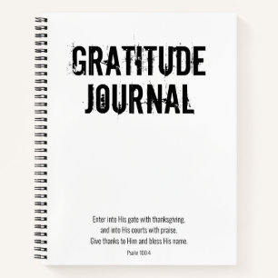 Gratitude White Black Minimal Psalm Bible Verse Notebook