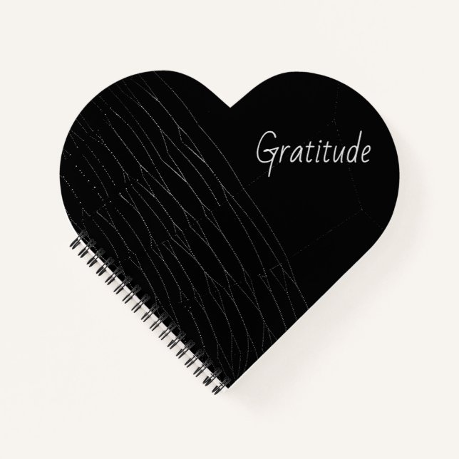 "Gratitude" White Spiderweb Black Background Notebook (Front)