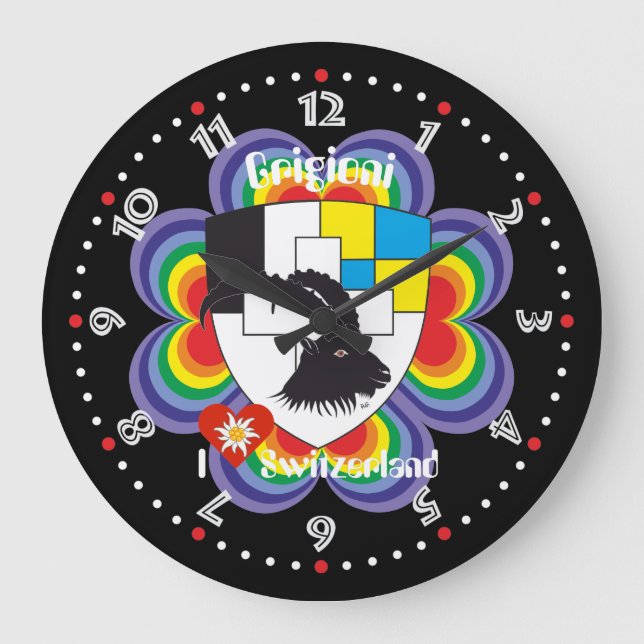 Graubünden Grischun Grigioni Schweiz Svizra Uhr Large Clock (Front)