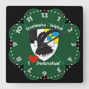 Graubünden Grischun Grigioni Schweiz Svizra Uhr Square Wall Clock