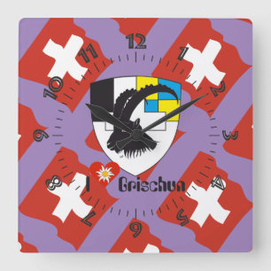 Graubünden Grischun Grigioni Schweiz Svizra Uhr Square Wall Clock