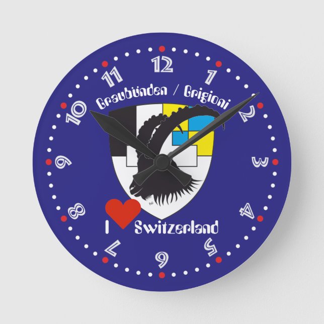 Graubünden Grischun Grigoni Schweiz Svizra Uhr Round Clock (Front)