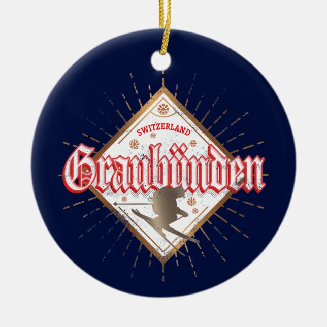 Graubünden Switzerland retro skier vintage Ceramic Ornament (Front)