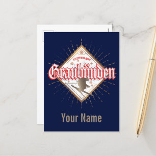 Graubünden Switzerland retro skier vintage Holiday Postcard
