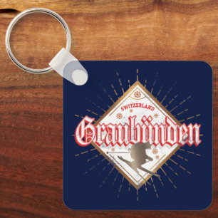 Graubünden Switzerland retro skier vintage Keychain