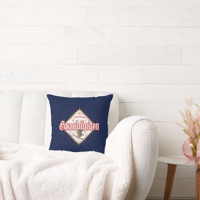 Graubünden Switzerland retro skier vintage Throw Pillow (Couch)