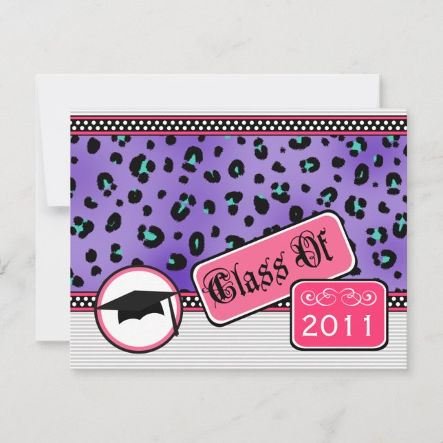 Graudation Class Of 2011 Purple Leopard Print Invitation (Front)