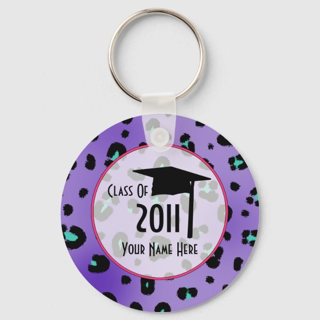 Graudation Class Of 2011 - Purple Leopard Print Keychain (Front)
