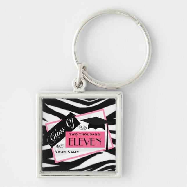 Graudation Class Of 2011 - Zebra Print & Pink Keychain (Front)