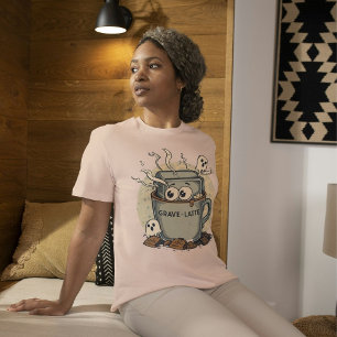 Grave-latte Funny Halloween Latte Coffee Pun T-Shirt