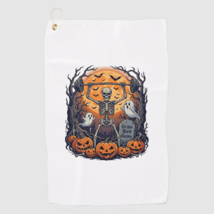 Grave Yard Gains Skeleton Lifting Barbell Hallowee Golf Towel