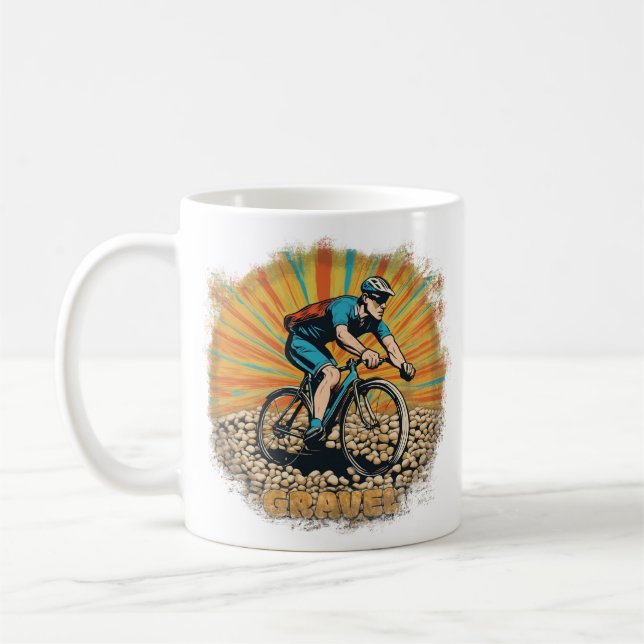 Gravel Bike Rider with Sun Rays Coffee Mug (Left)