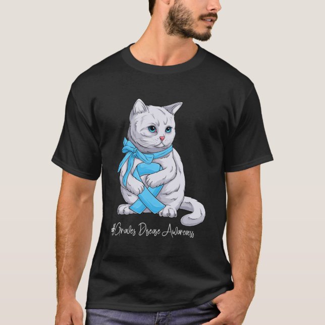 Graves Disease Awareness Month Light Blue Ribbon C T-Shirt (Front)