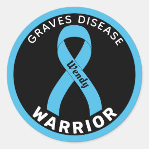 Graves Disease Warrior Ribbon Black Round Sticker
