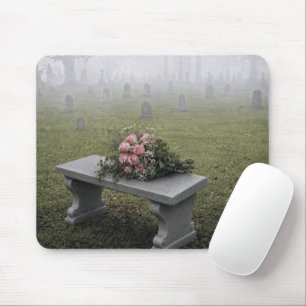 Graveyard Bench with Pink Rose Bouquet Mouse Pad