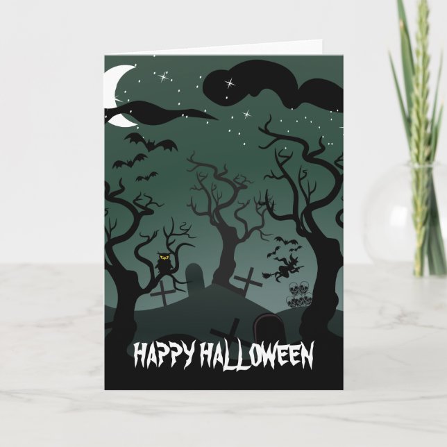 Graveyard black, and gray Halloween Card (Front)