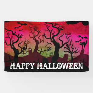 Graveyard black, red, olive green Halloween Banner