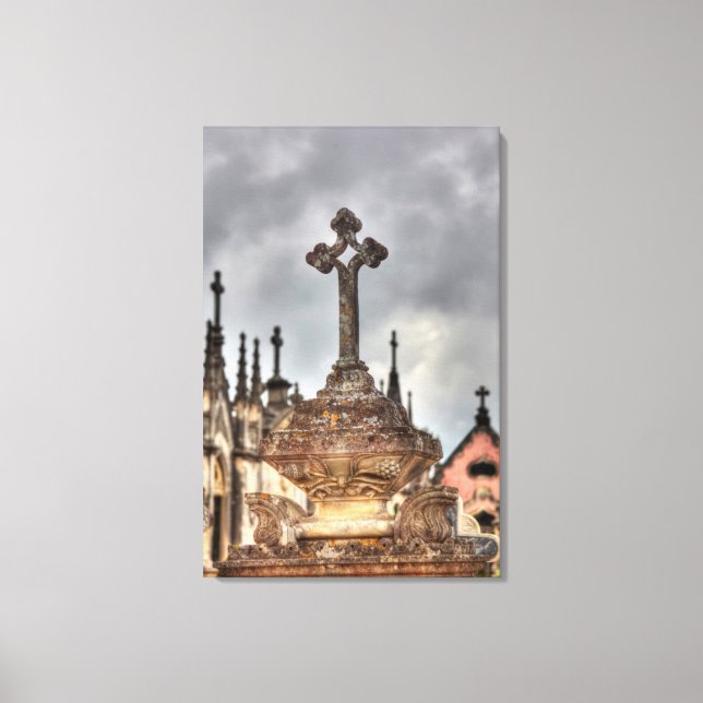 Graveyard cross close-up, Portugal Canvas Print (Front)