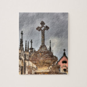 Graveyard cross close-up, Portugal Jigsaw Puzzle