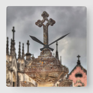Graveyard cross close-up, Portugal Square Wall Clock