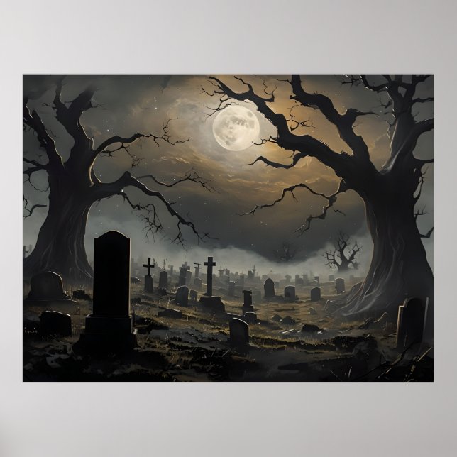 Graveyard Dawn – Haunted Cemetery Poster (Front)