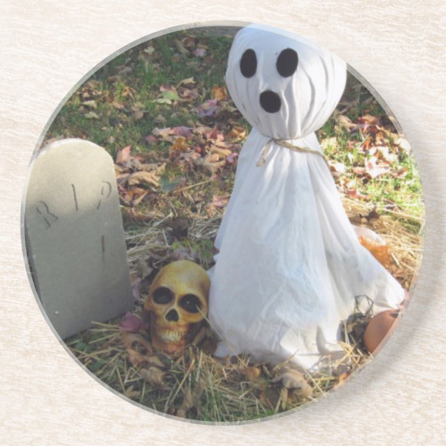 Graveyard, Ghost & Pumpkin Coaster (Front)