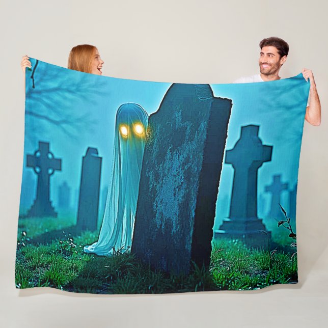 Graveyard Ghost's Eerie Glimpse Fleece Blanket (In Situ)