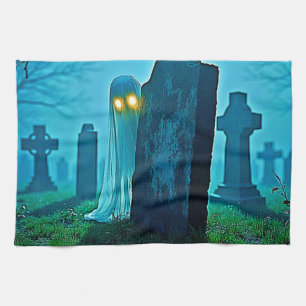 Graveyard Ghost's Eerie Glimpse Kitchen Towel