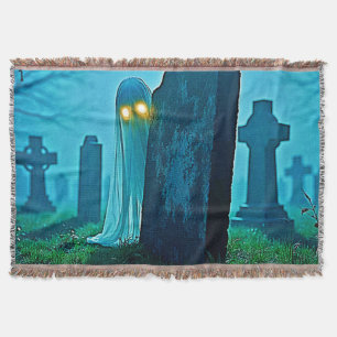 Graveyard Ghost's Eerie Glimpse Throw Blanket