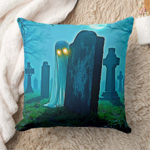 Graveyard Ghost's Eerie Glimpse Throw Pillow