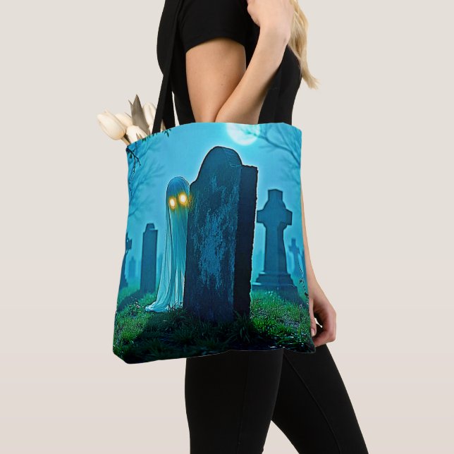 Graveyard Ghost's Eerie Glimpse Tote Bag (Close Up)