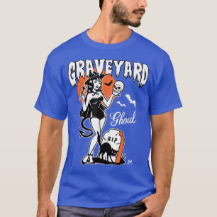 Graveyard Ghoul, Spooky Witch With Black Cat, Hall T-Shirt