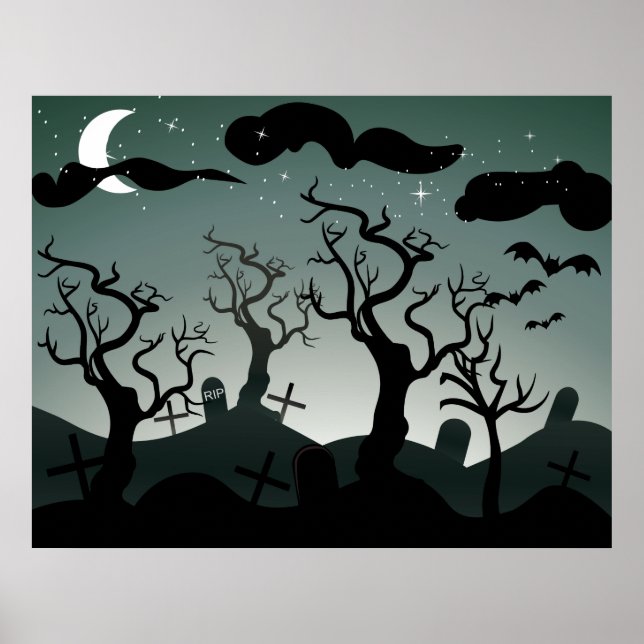 Graveyard gothique tombes arbres Poster (Devant)