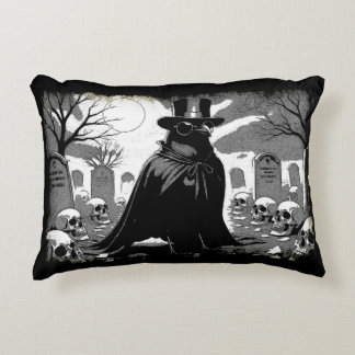 Graveyard Guardian - Raven Gothic Halloween Art Accent Pillow