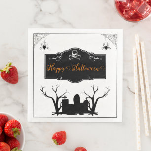 Graveyard Halloween   White Napkin