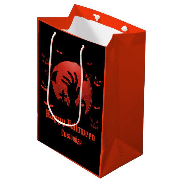 Graveyard Moon Halloween Black & Orange Medium Gift Bag (Front Angled)